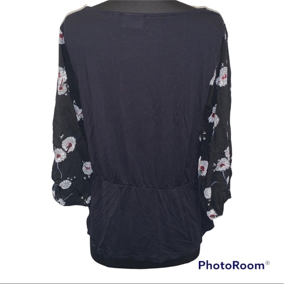 Anthropologie Deletta Black Wished Blooms Dandelion Blouse Shirt Top size Medium - Picture 5 of 12